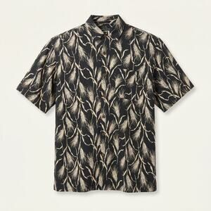 Bobby Chan 100% Silk Men's Large Short Sleeve Button Down Shirt - Black Print